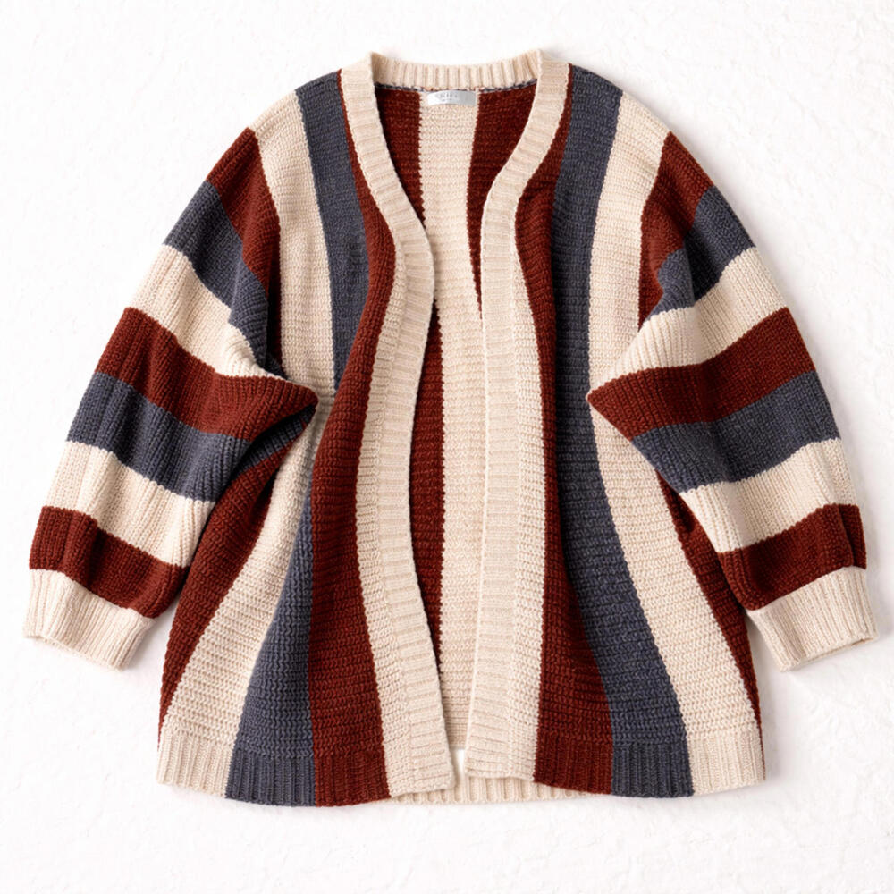 Solitaire XL‎ Striped Chunky Knit Cardigan Sweater